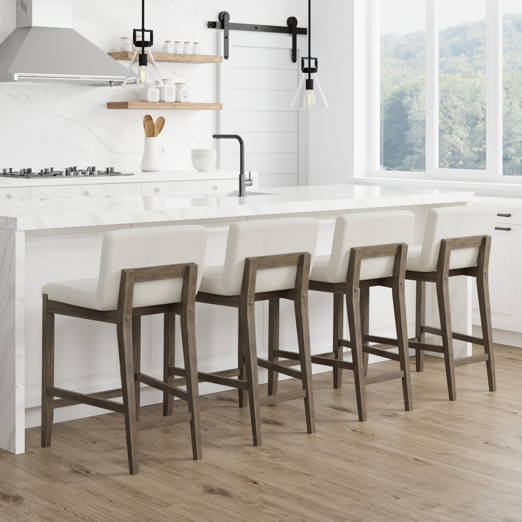 Tabouret de bar moderne Gracie, chaise rembourrée en boucle et pieds en bois brossé