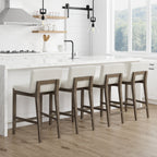 Tabouret de bar moderne Gracie, chaise rembourrée en boucle et pieds en bois brossé