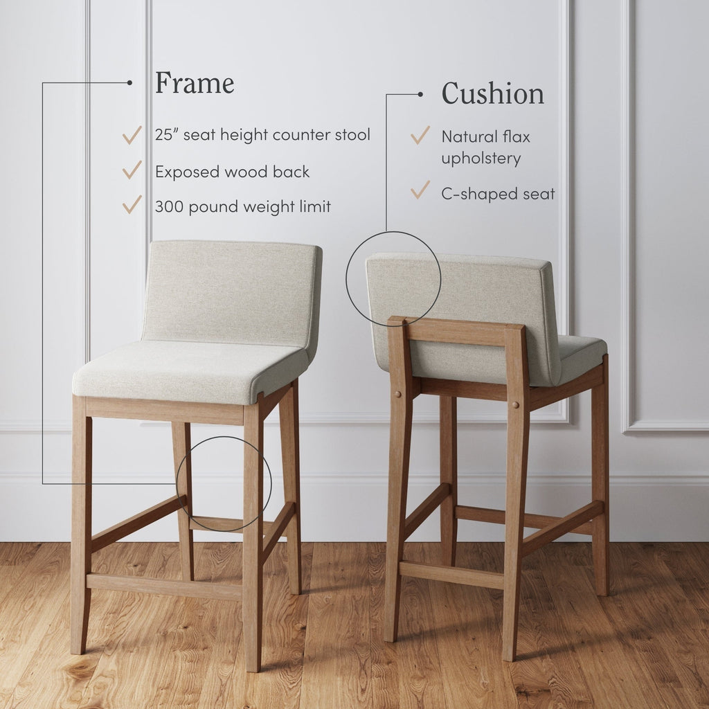 Tabouret de bar moderne Gracie, chaise rembourrée en boucle et pieds en bois brossé