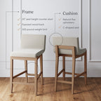 Tabouret de bar moderne Gracie, chaise rembourrée en boucle et pieds en bois brossé