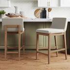Tabouret de bar moderne Gracie, chaise rembourrée en boucle et pieds en bois brossé