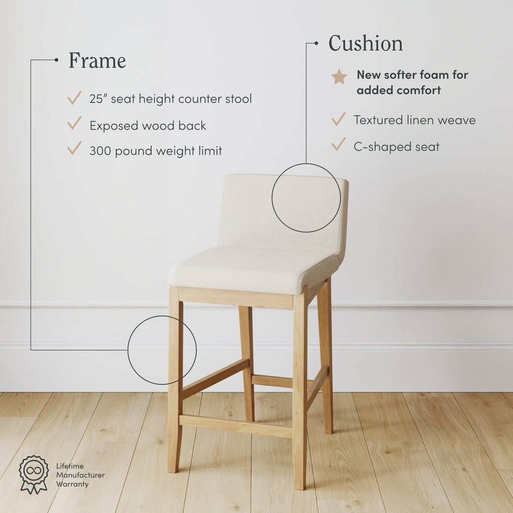 Tabouret de bar moderne Gracie, chaise rembourrée en boucle et pieds en bois brossé