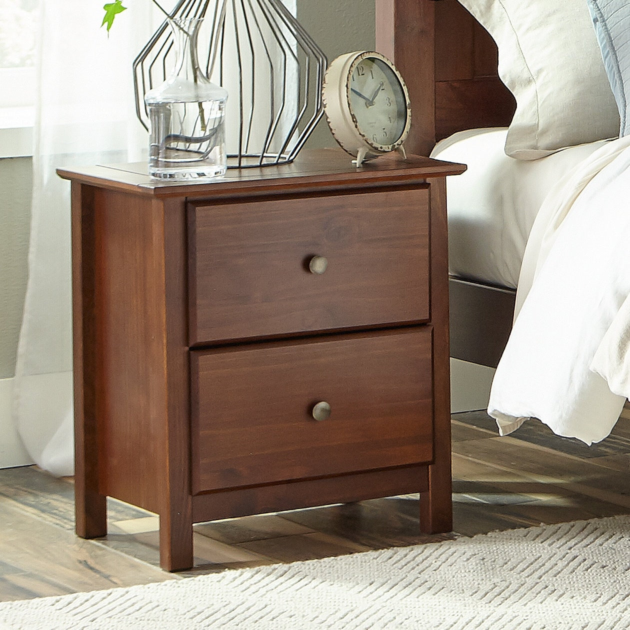 Table de chevet en bois massif à 2 tiroirs de style Shaker avec meubles en bois de grain