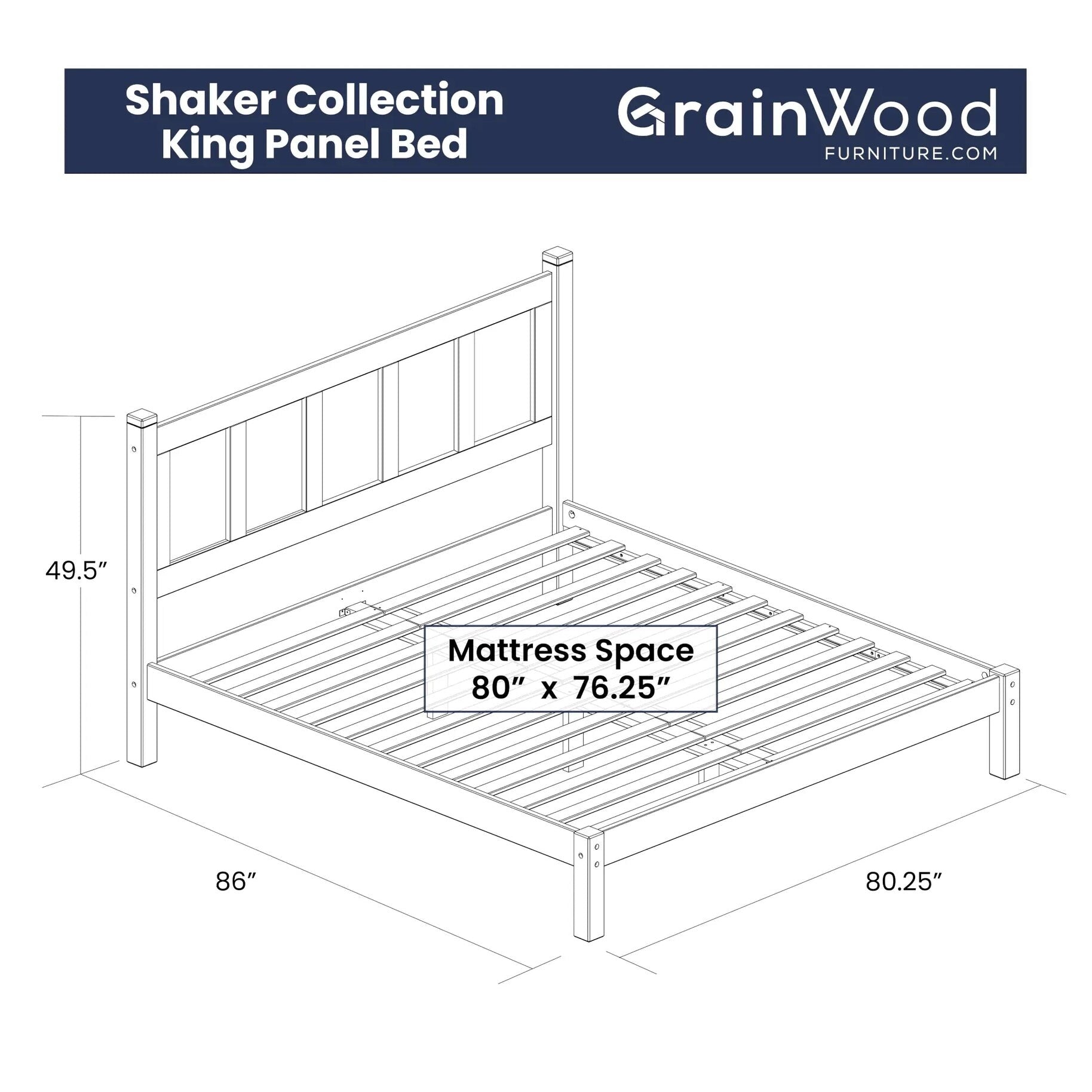 Lit plateforme en bois massif de style shaker avec meubles en bois de grain