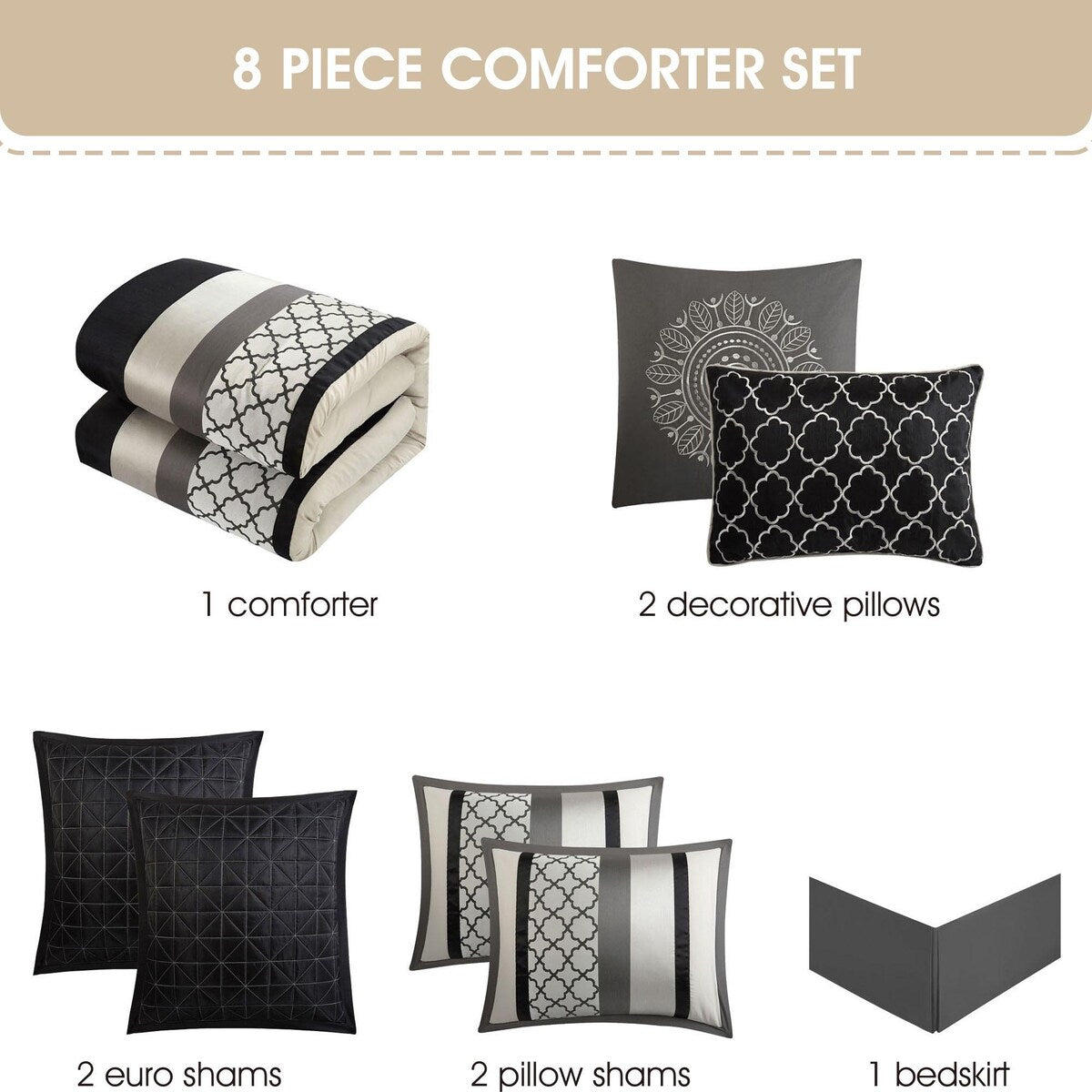 Parure de lit Nanshing Avalon Trellis 8 pièces à imprimé marocain