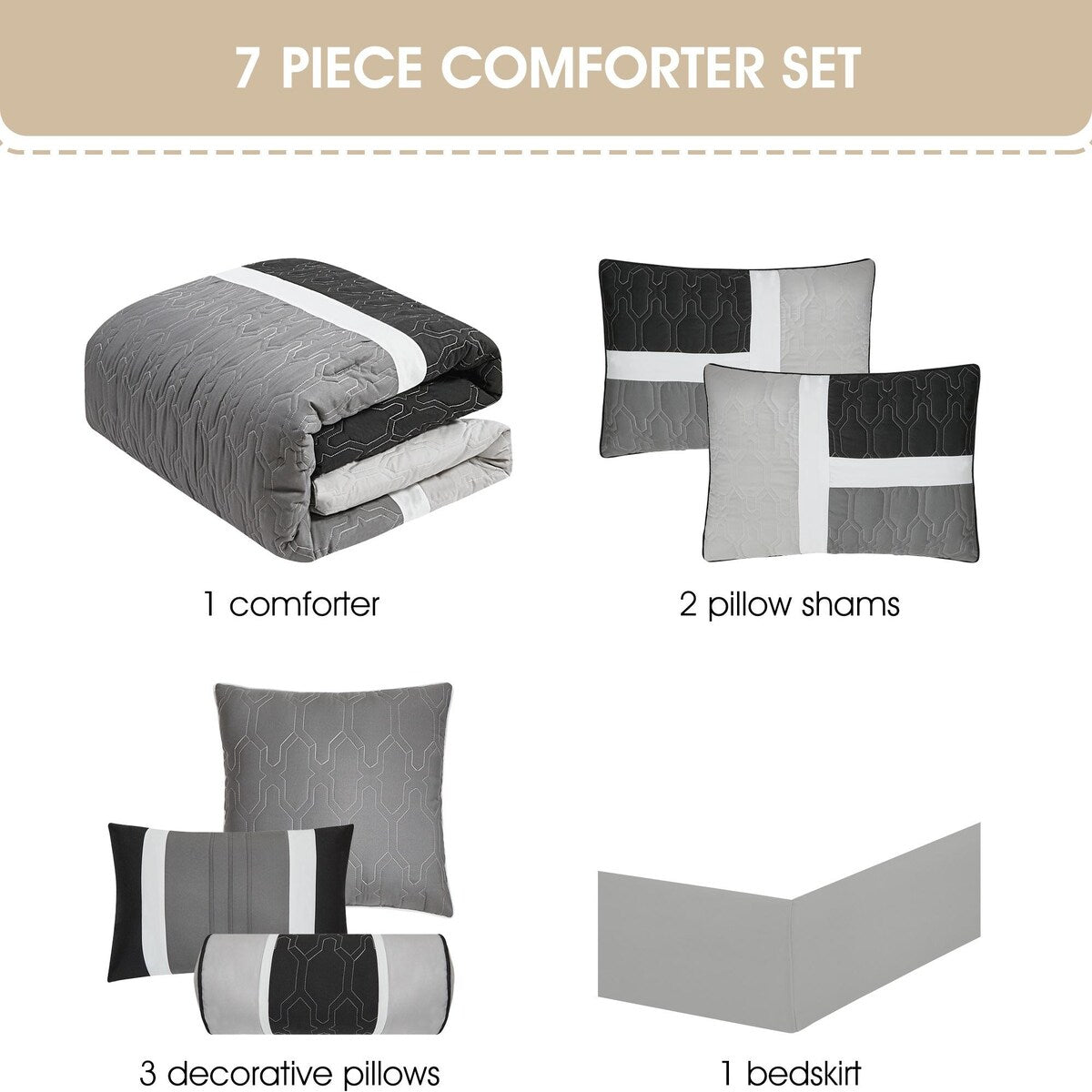 Ensemble de couette moderne Nanshing Blake 7 pièces à blocs de couleurs
