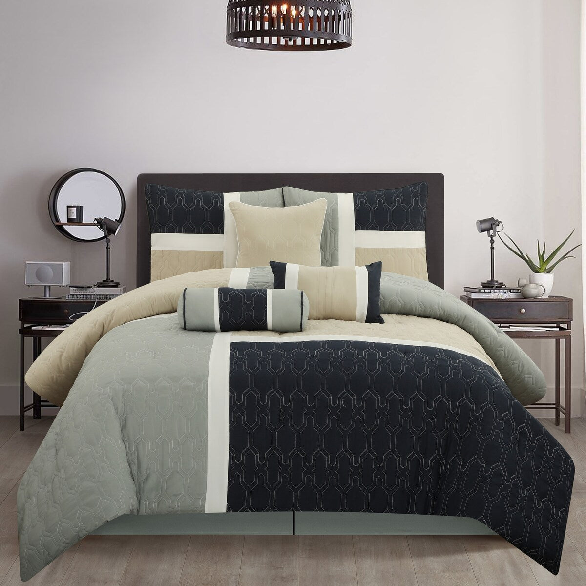 Ensemble de couette moderne Nanshing Blake 7 pièces à blocs de couleurs