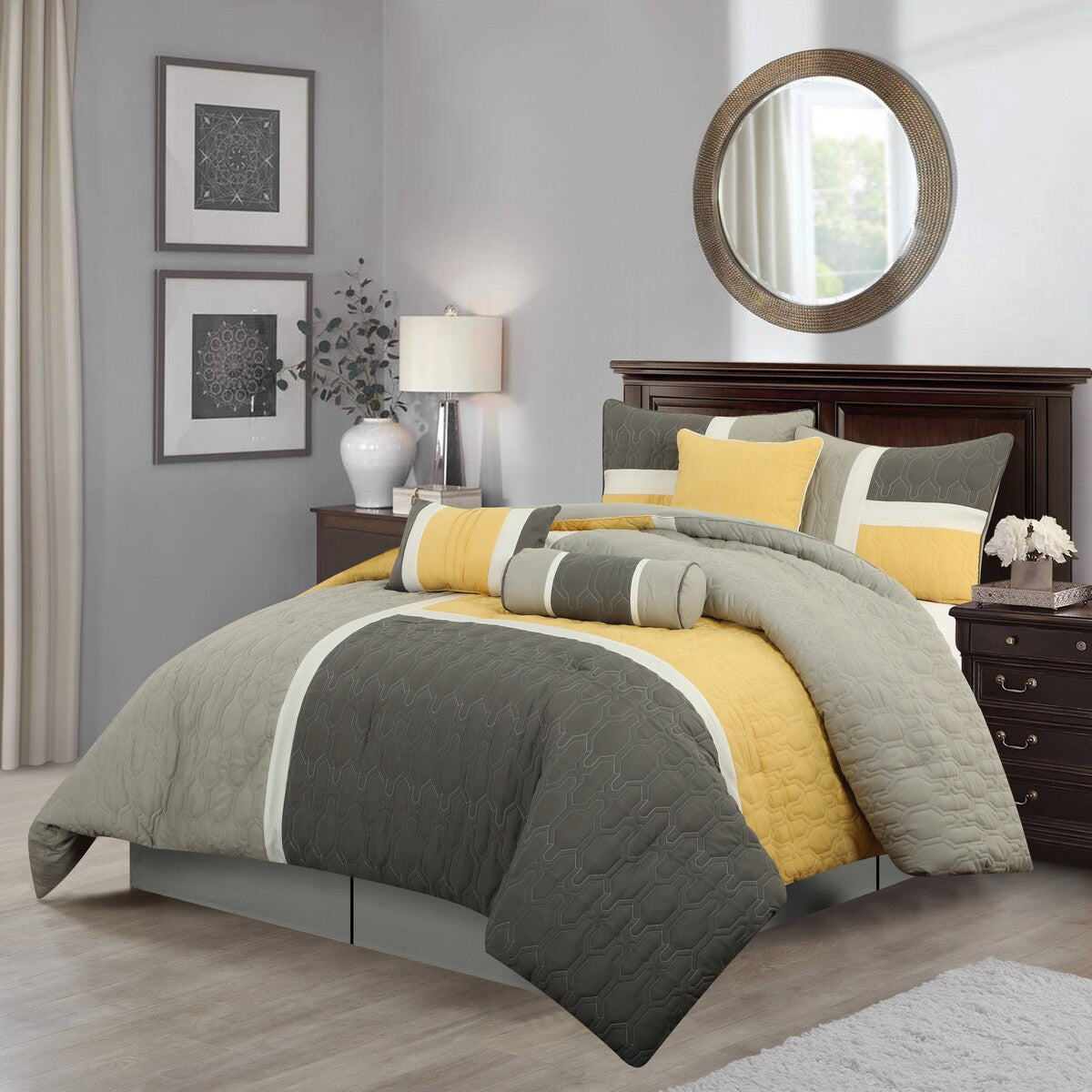 Ensemble de couette moderne Nanshing Blake 7 pièces à blocs de couleurs