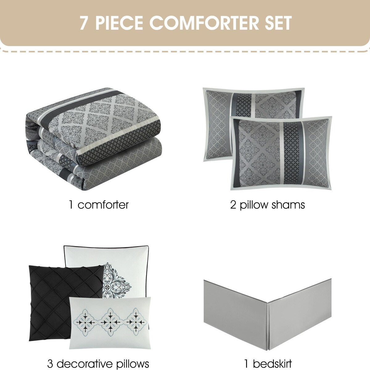 Ensemble de couette géométrique en jacquard Nanshing Jensen 7 pièces