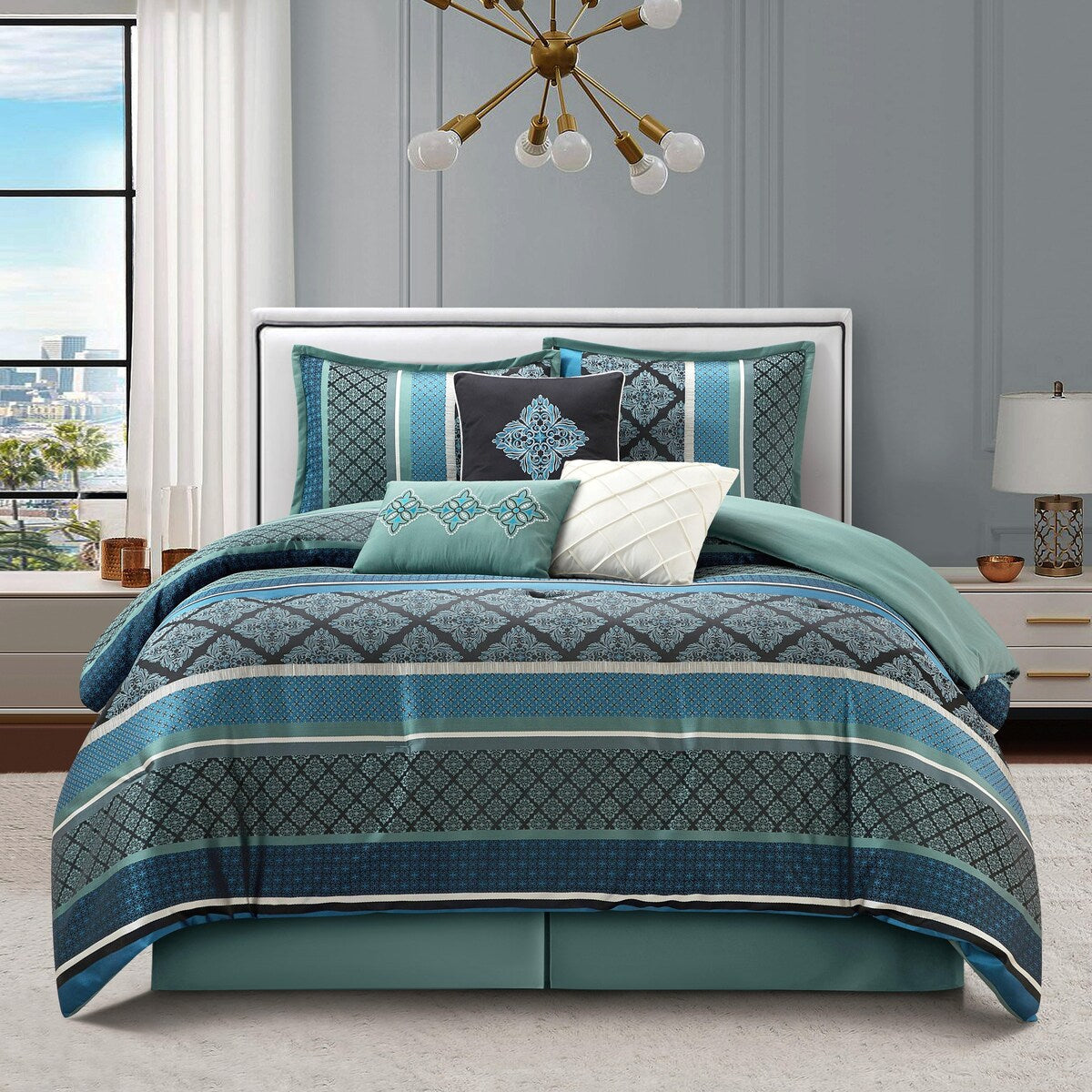 Ensemble de couette géométrique en jacquard Nanshing Jensen 7 pièces