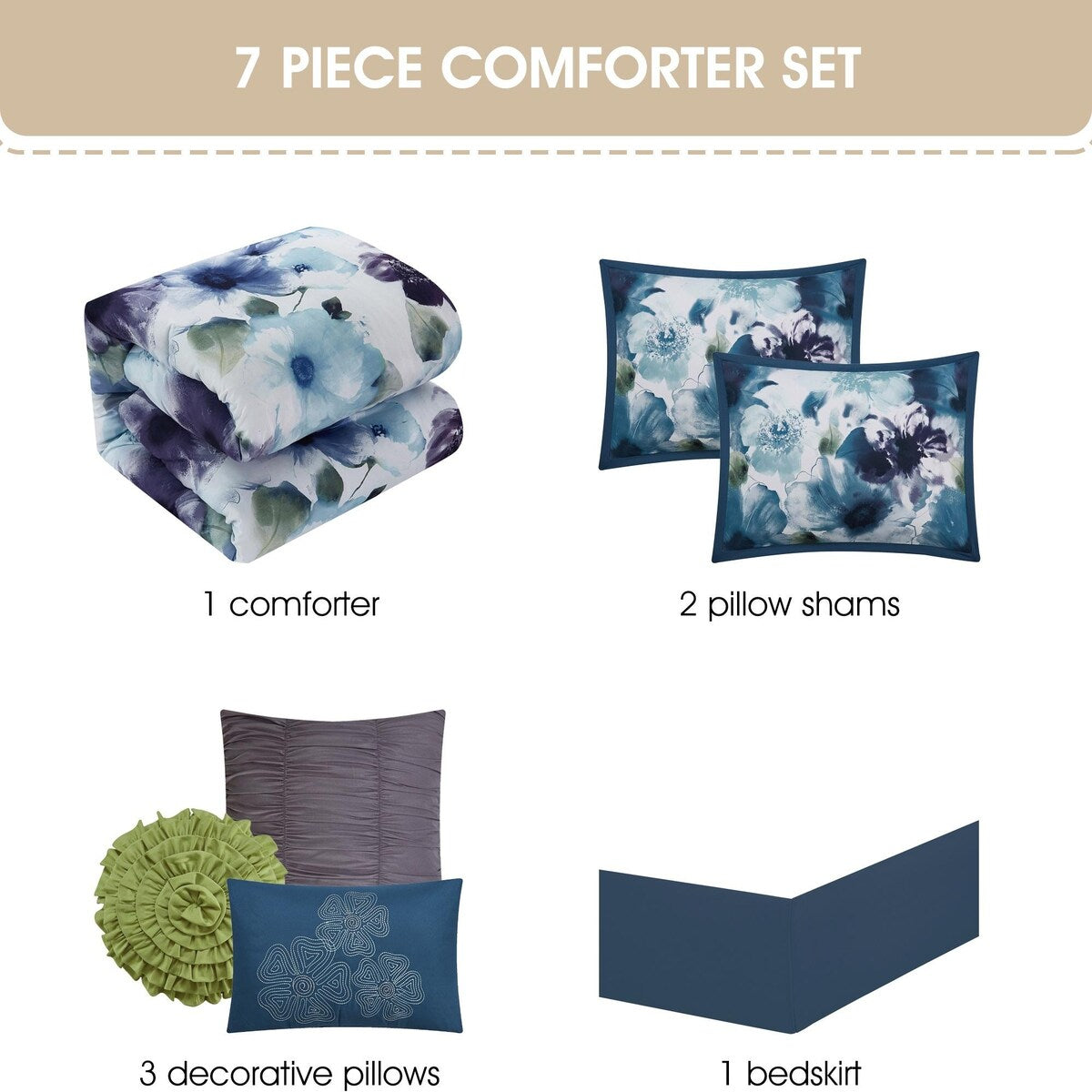 Ensemble de couette florale Nanshing Leela 7 pièces