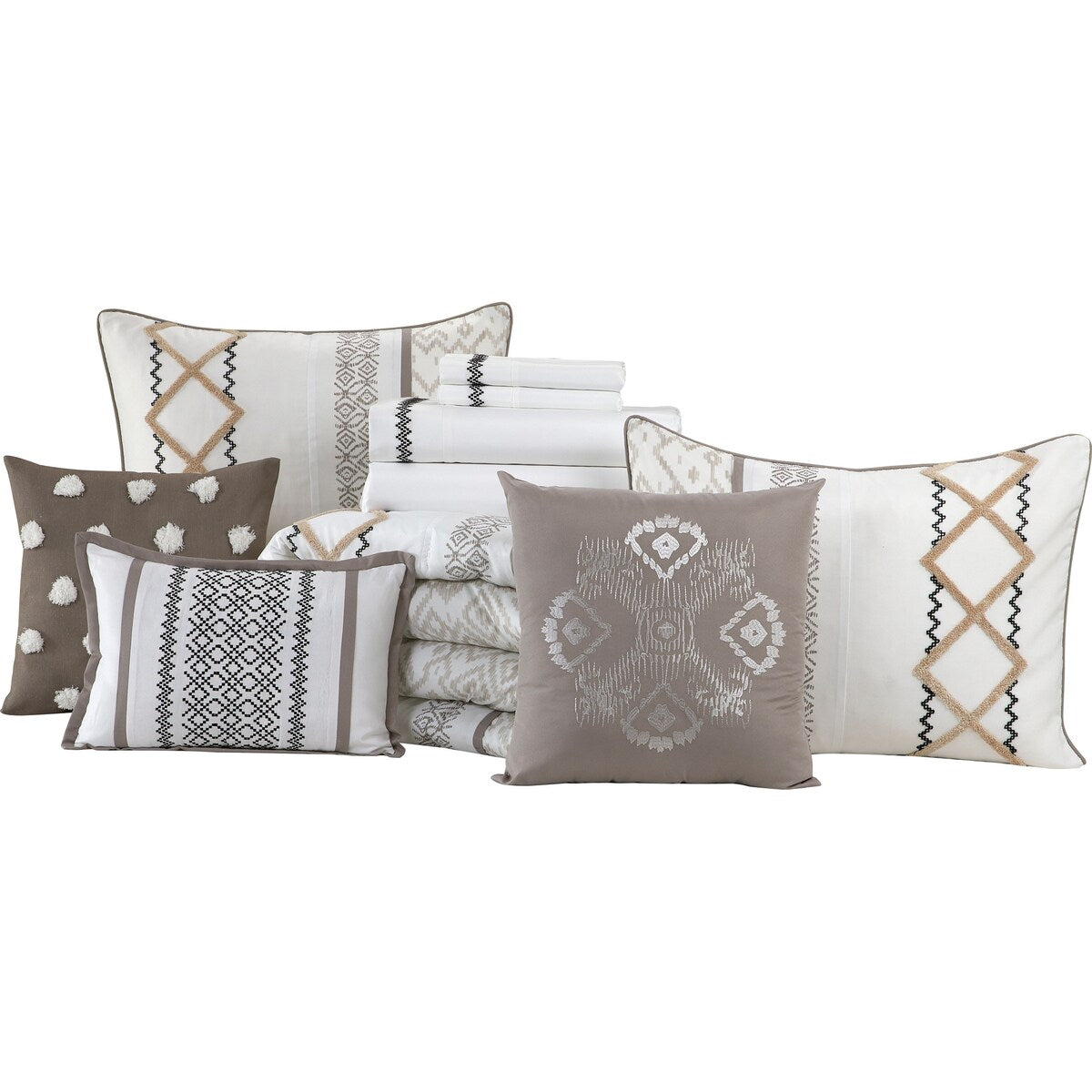 Parure de lit brodée bohème Nanshing Trina 15 pièces