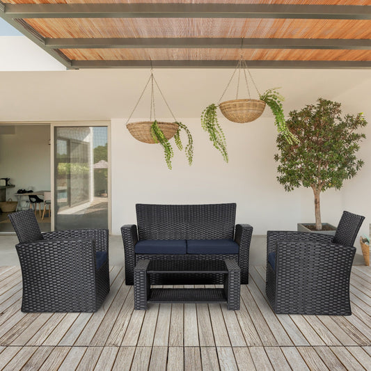 Ensemble de conversation pour patio extérieur Grandview 4 pièces en osier noir