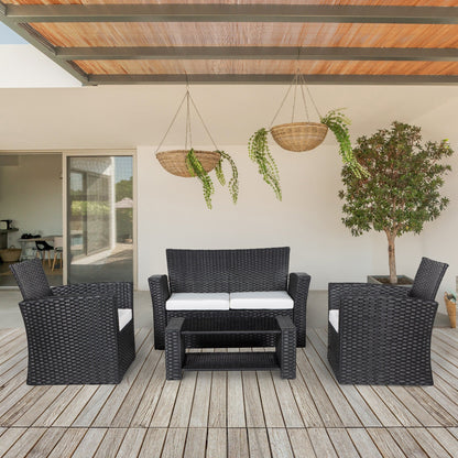 Ensemble de conversation pour patio extérieur Grandview 4 pièces en osier noir