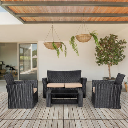 Ensemble de conversation pour patio extérieur Grandview 4 pièces en osier noir