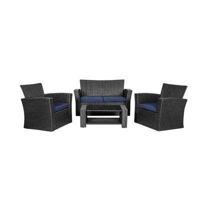 Ensemble de conversation pour patio extérieur Grandview 4 pièces en osier noir
