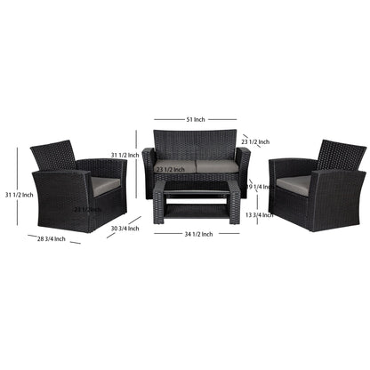 Ensemble de conversation pour patio extérieur Grandview 4 pièces en osier noir