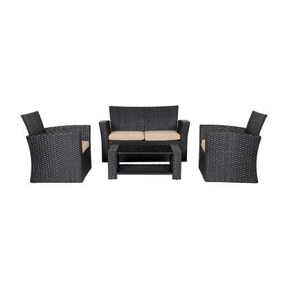 Ensemble de conversation pour patio extérieur Grandview 4 pièces en osier noir