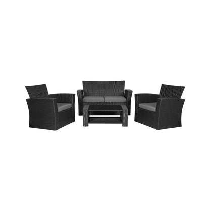Ensemble de conversation pour patio extérieur Grandview 4 pièces en osier noir