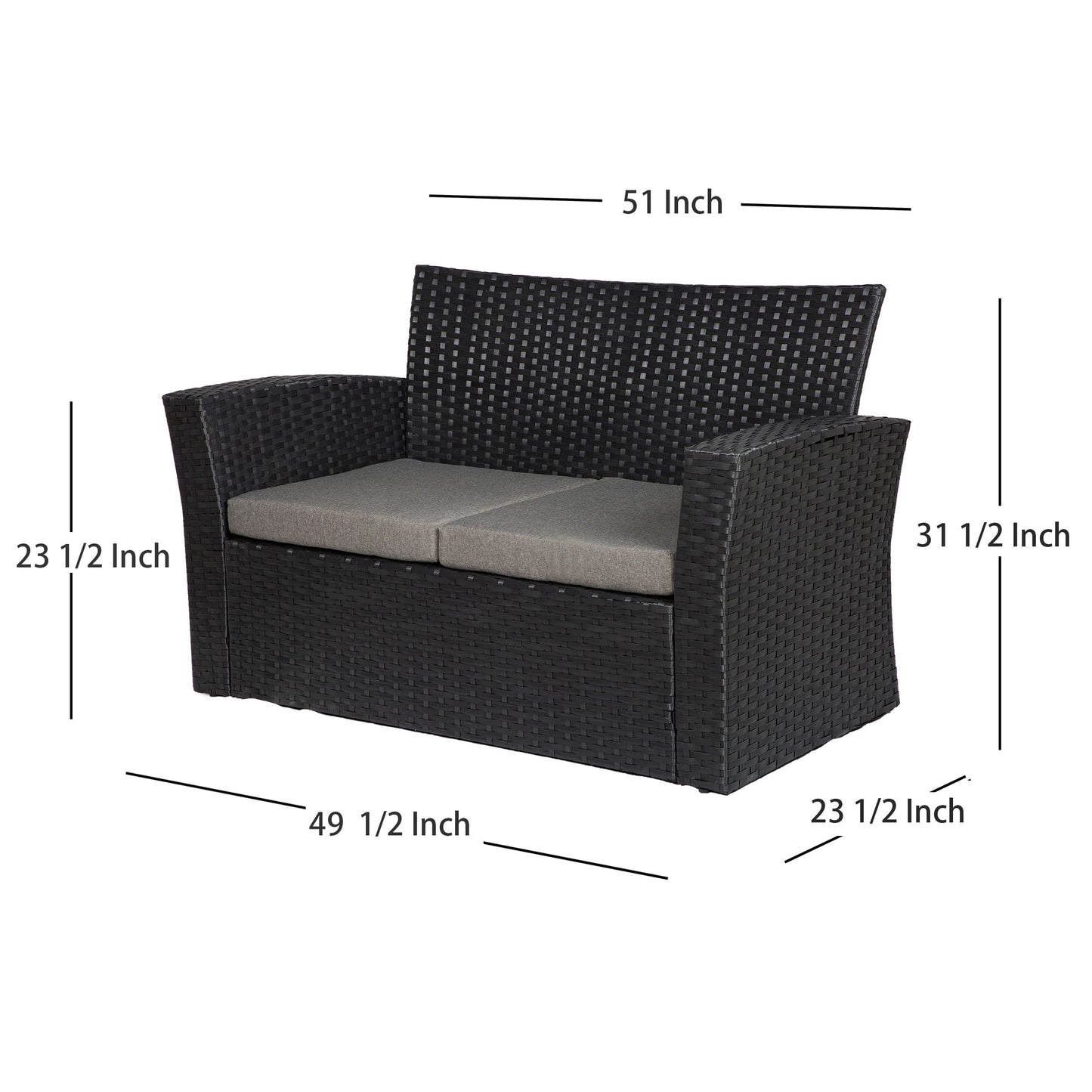Ensemble de conversation pour patio extérieur Grandview 4 pièces en osier noir
