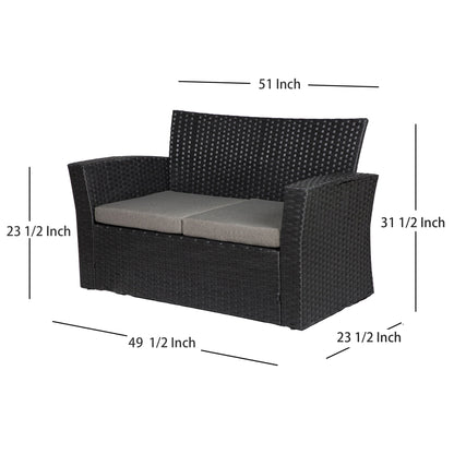 Ensemble de conversation pour patio extérieur Grandview 4 pièces en osier noir