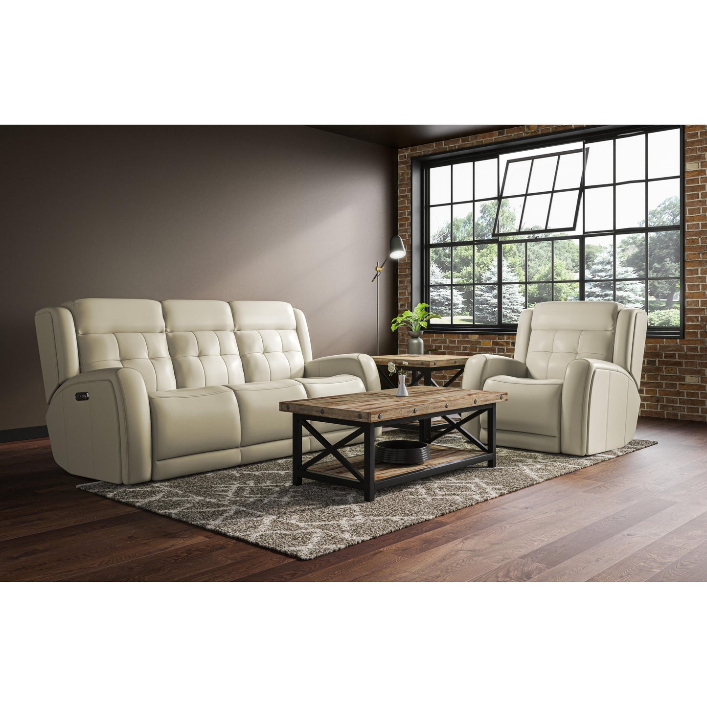 Canapé inclinable électrique en cuir Grant 87 avec appuie-têtes électriques par Flexsteel