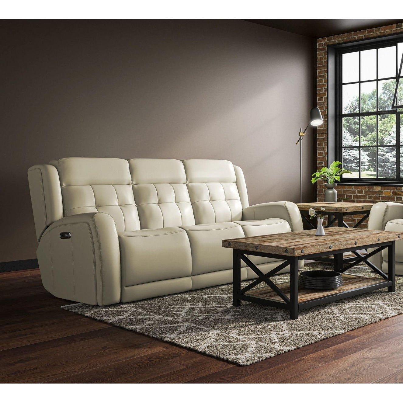 Canapé inclinable électrique en cuir Grant 87 avec appuie-têtes électriques par Flexsteel