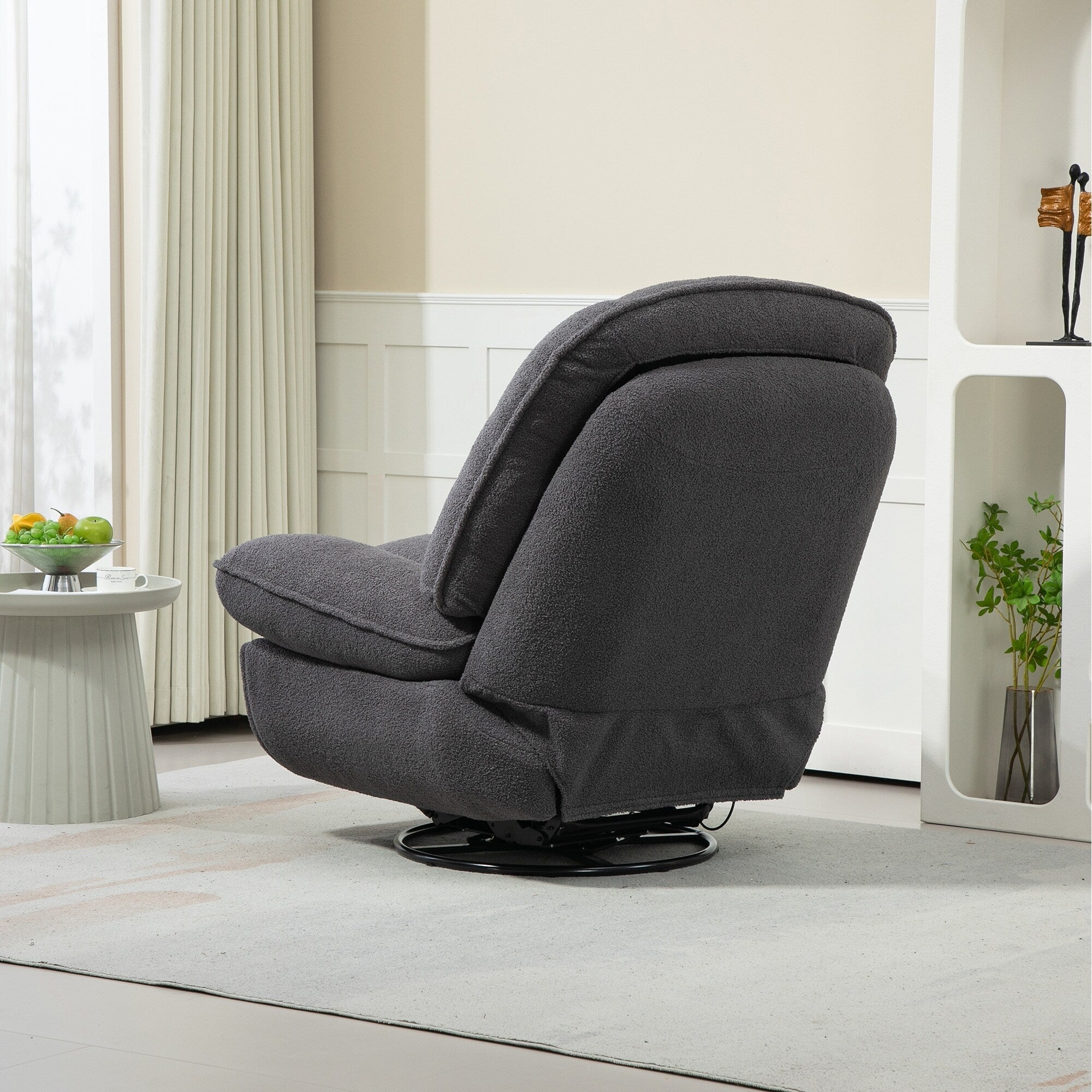 Fauteuil inclinable pivotant à 360° en chenille surdimensionnée grise avec repose-pieds allongé