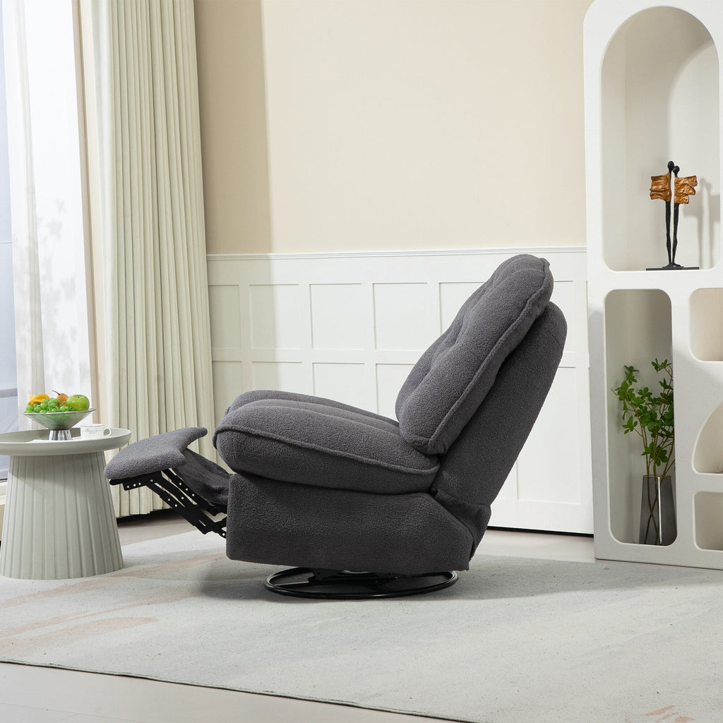 Fauteuil inclinable pivotant à 360° en chenille surdimensionnée grise avec repose-pieds allongé
