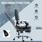 Fauteuil de bureau inclinable pivotant à 360° en cuir synthétique gris avec massage par vibrations, chauffage lombaire, repose-pieds et hauteur réglable
