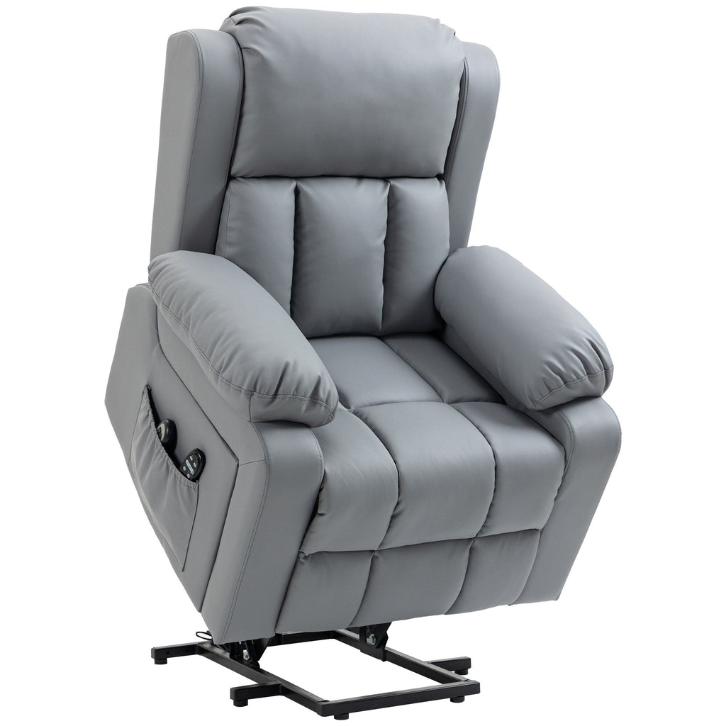 Fauteuil inclinable électrique en cuir synthétique gris avec massage par vibrations, chauffant, télécommande, poches latérales, pour personnes âgées