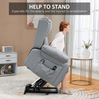Fauteuil inclinable électrique en cuir synthétique gris avec massage par vibrations, chauffant, télécommande, poches latérales, pour personnes âgées