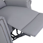 Fauteuil inclinable manuel pivotant à 360° en cuir synthétique gris avec dossier et repose-pieds réglables, décoration cloutée