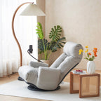 Fauteuil inclinable pivotant à 360° rembourré gris avec support pour téléphone portable et appui-tête réglable