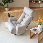 Fauteuil inclinable pivotant à 360° rembourré gris avec support pour téléphone portable et appui-tête réglable