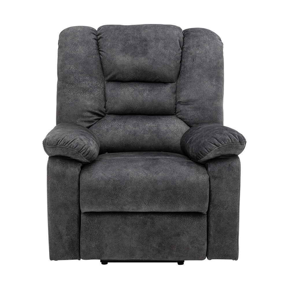 Fauteuil inclinable électrique rembourré en velours gris pour personnes âgées avec massage, chauffage lombaire et poches de rangement latérales