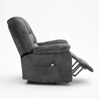 Fauteuil inclinable électrique rembourré en velours gris pour personnes âgées avec massage, chauffage lombaire et poches de rangement latérales