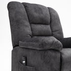 Fauteuil inclinable électrique rembourré en velours gris pour personnes âgées avec massage, chauffage lombaire et poches de rangement latérales