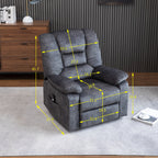 Fauteuil inclinable électrique rembourré en velours gris pour personnes âgées avec massage, chauffage lombaire et poches de rangement latérales