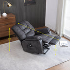 Fauteuil inclinable électrique rembourré en velours gris pour personnes âgées avec massage, chauffage lombaire et poches de rangement latérales