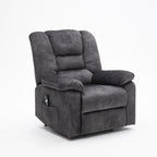 Fauteuil inclinable électrique rembourré en velours gris pour personnes âgées avec massage, chauffage lombaire et poches de rangement latérales