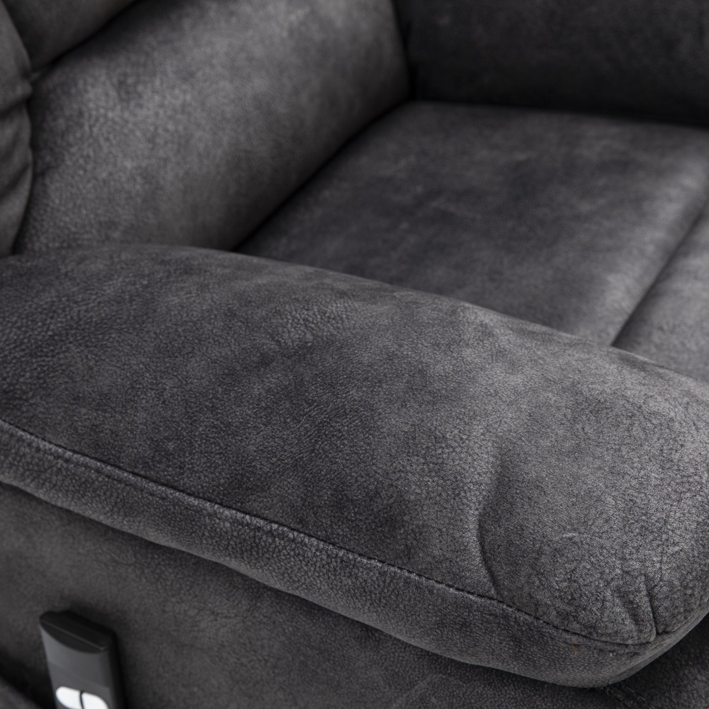 Fauteuil inclinable électrique rembourré en velours gris pour personnes âgées avec massage, chauffage lombaire et poches de rangement latérales