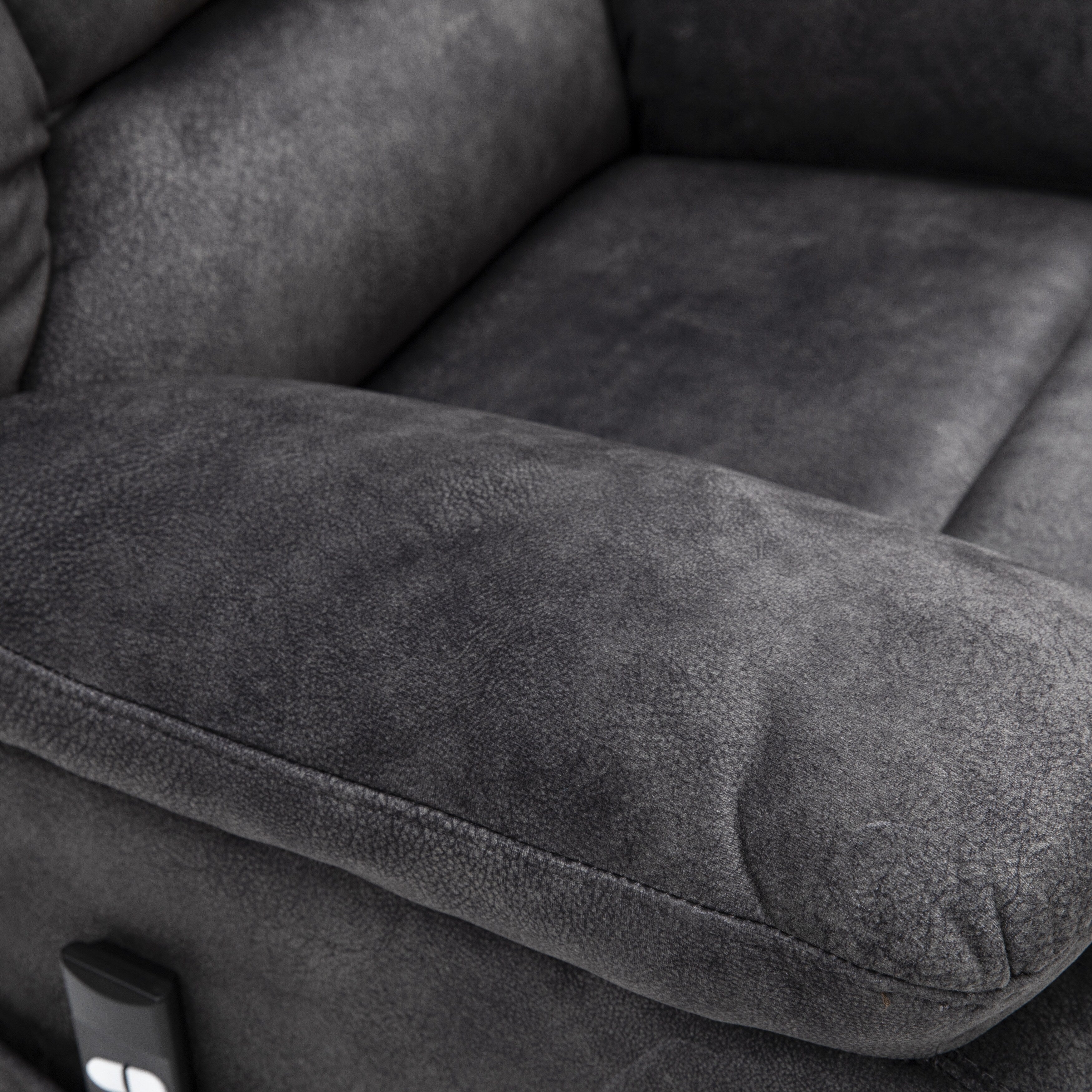 Fauteuil inclinable électrique rembourré en velours gris pour personnes âgées avec massage, chauffage lombaire et poches de rangement latérales