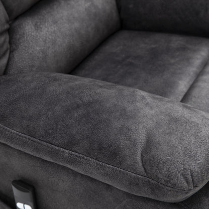 Fauteuil inclinable électrique rembourré en velours gris pour personnes âgées avec massage, chauffage lombaire et poches de rangement latérales