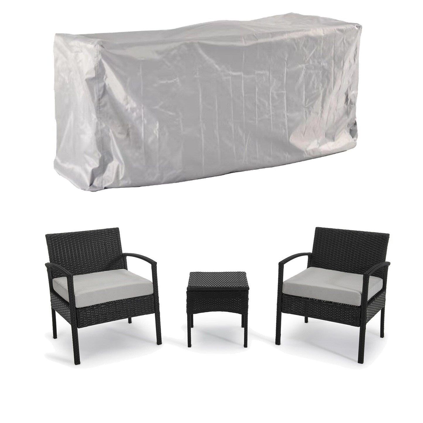 Ensemble de meubles de jardin 3 pièces, ensemble de chaises de conversation en rotin avec table d'appoint et coussins