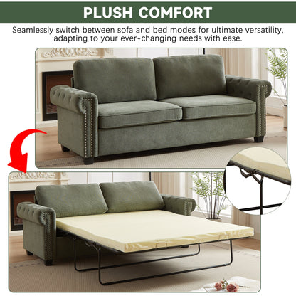 Canapé-lit convertible 3 places 2 en 1 en polyester vert 83,8 cm avec matelas pliable pour salon