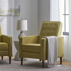 Fauteuil inclinable rembourré en tissu vert style milieu du siècle avec repose-pieds, dossier capitonné et pieds en hêtre