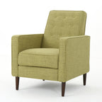 Fauteuil inclinable rembourré en tissu vert style milieu du siècle avec repose-pieds, dossier capitonné et pieds en hêtre