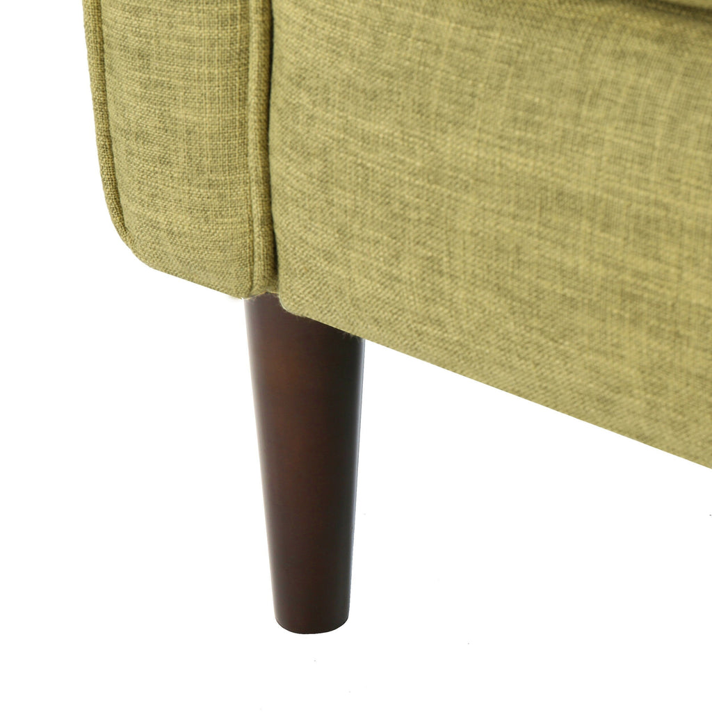 Fauteuil inclinable rembourré en tissu vert style milieu du siècle avec repose-pieds, dossier capitonné et pieds en hêtre