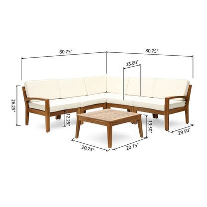 Ensemble de canapés d'extérieur sectionnels 6 pièces en bois d'acacia Grenada par Christopher Knight Home